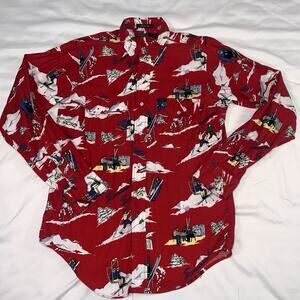Polo Ralph Lauren Shirt Youth Size 16 Red Ski Winter AOP Button Flannel USA VTG